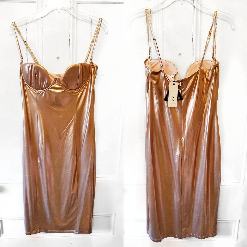 Rare London (Fashion Nova) Rose Gold Midi Dress